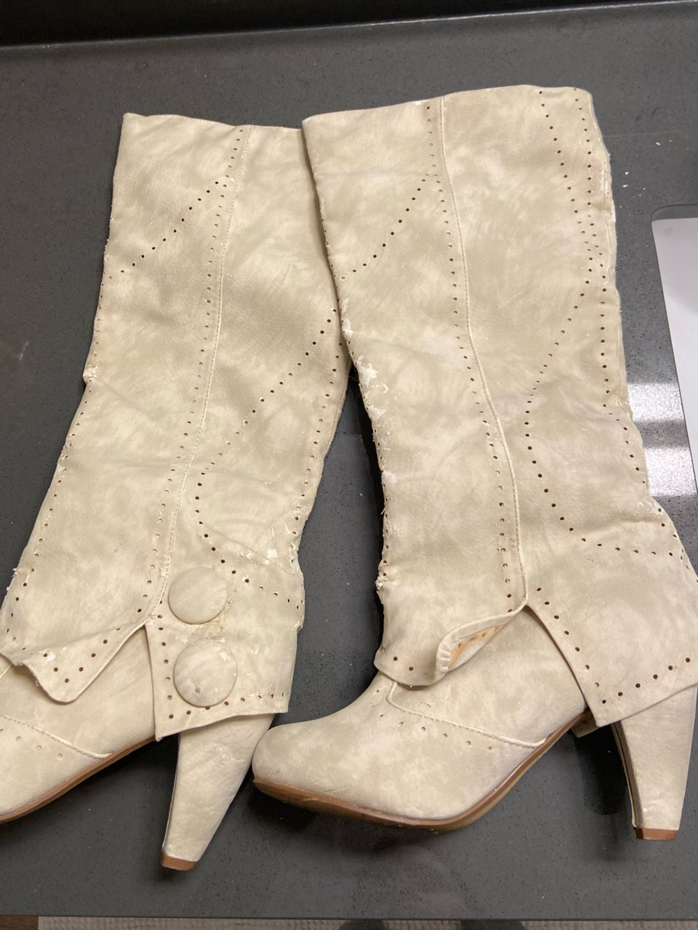 Not Rated Cream Knee-High Heeled Boots Western Style